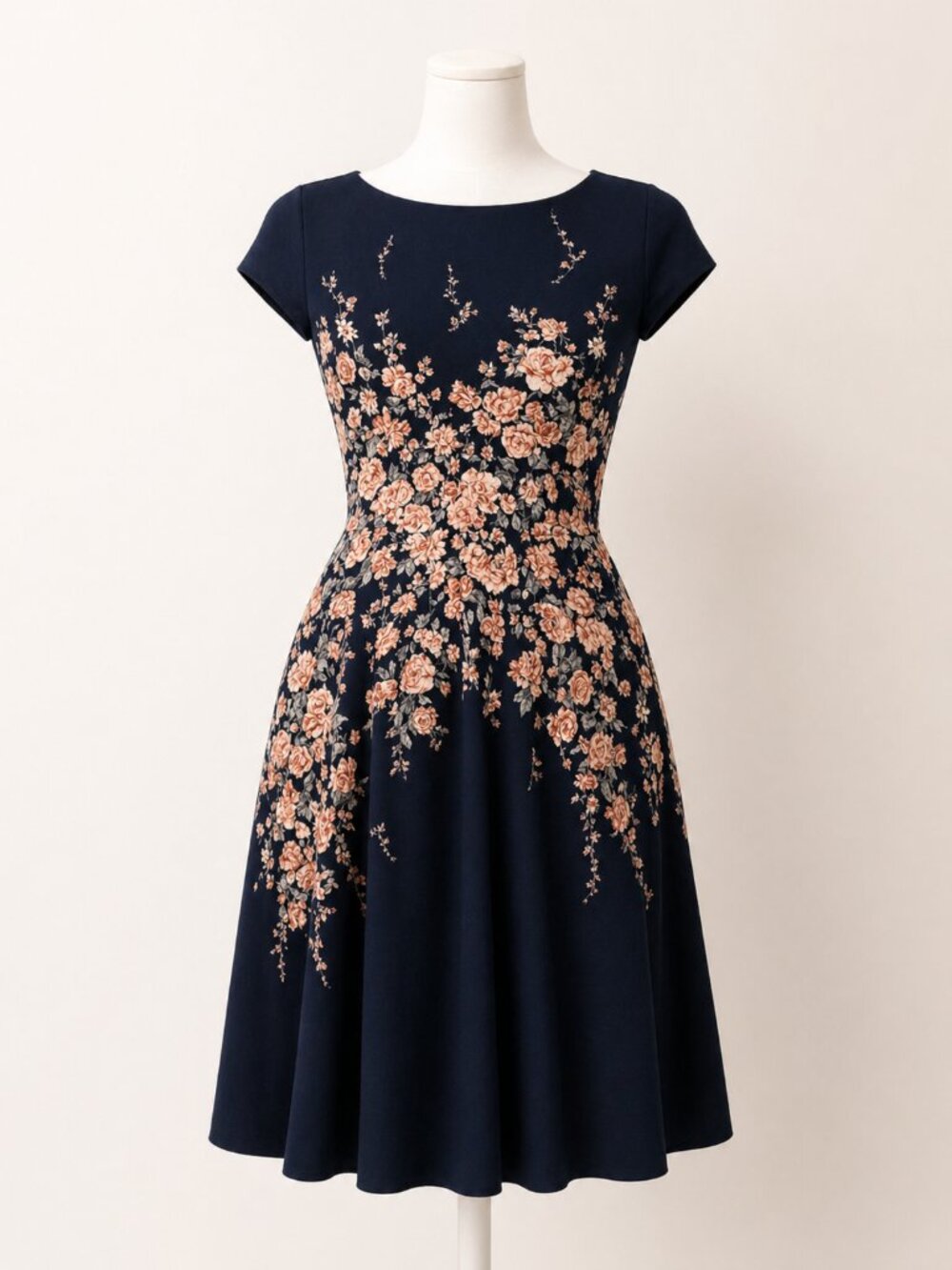 Teeze Me Fit & Flare Dress Size 3/4 Navy and Floral Print EUC